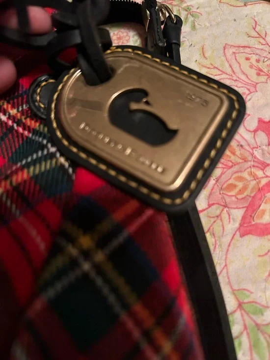 Dooney & Bourke Red Plaid Tote with Brown Trim - Picture 3 of 6